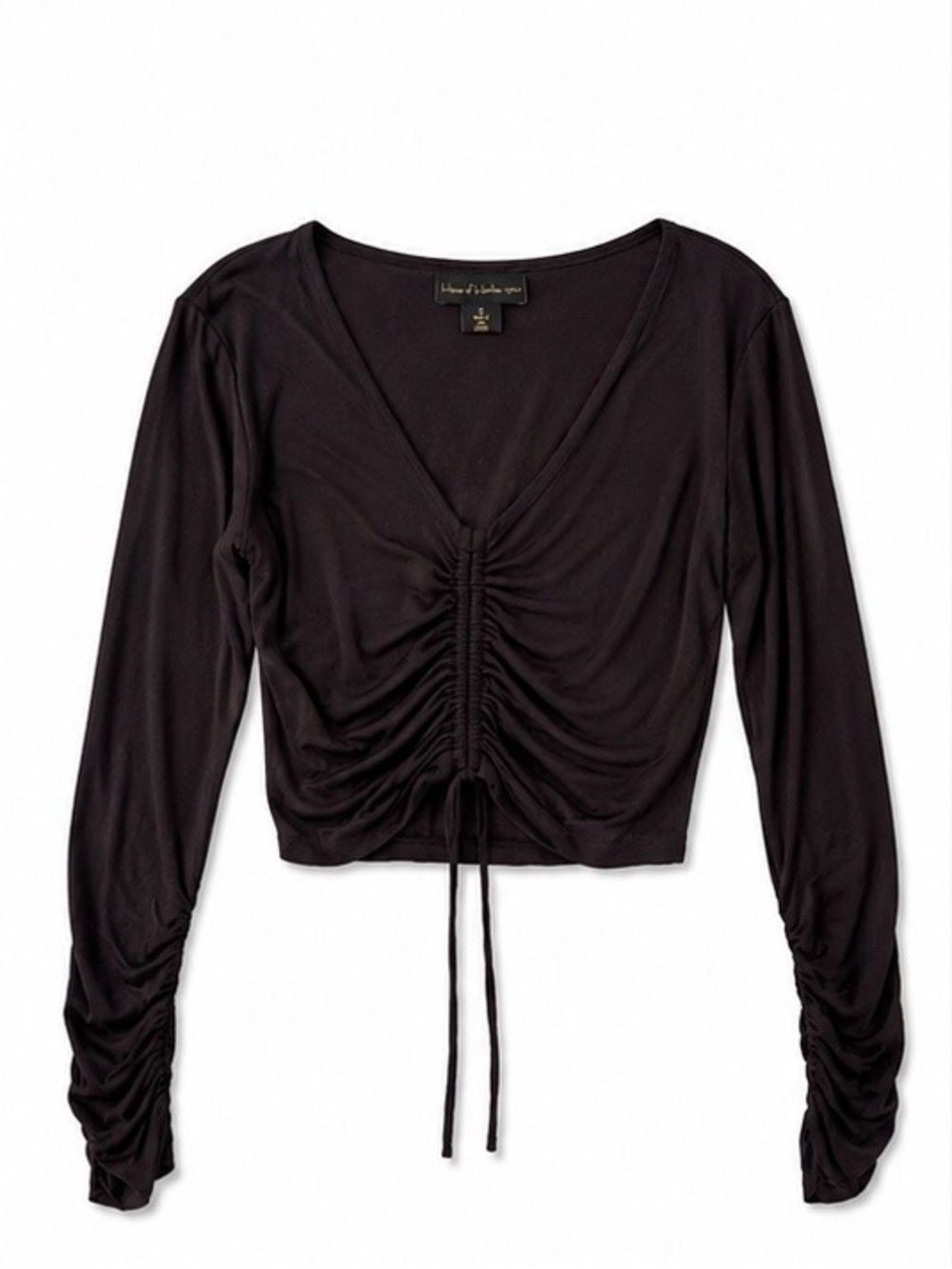 House of Harlow 1960 Black Ruched Drawstring Long Sleeve Crop Top Size Small